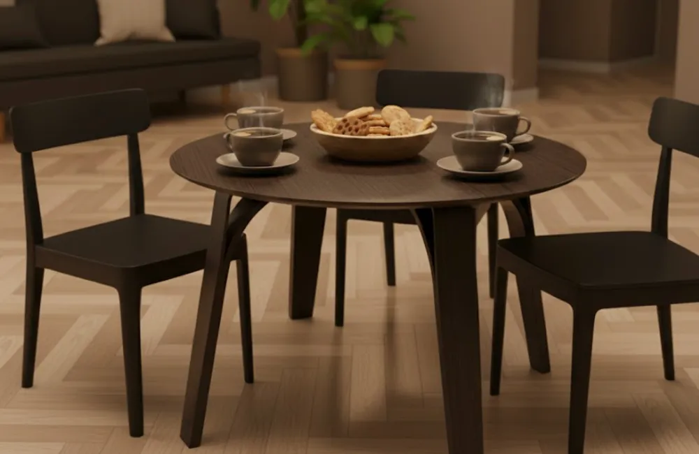 Eettafel Lex Rond Walnoot Fineer 120cm - Afbeelding 3